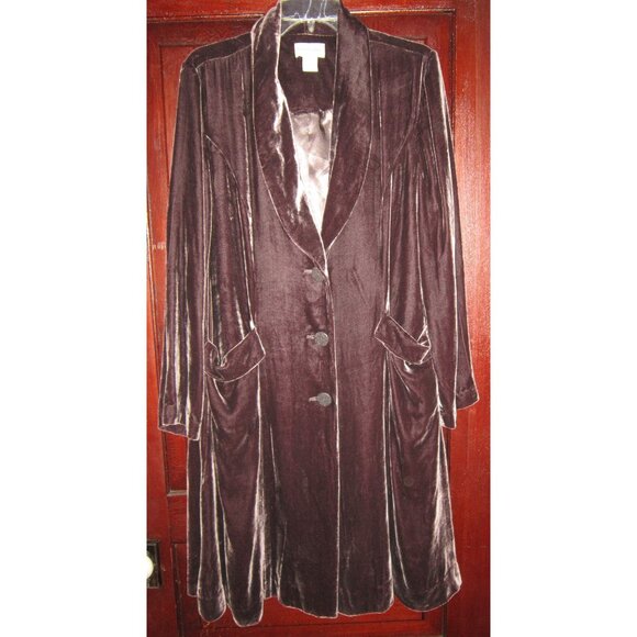 Soft Surroundings L Silk Velvet Duster Coat Jacket Victorian Flare Midi Pockets - Picture 2 of 4